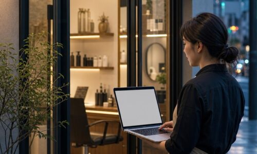 サロンボードのログイン画面をPCで開く入口と手順を示すイメージ