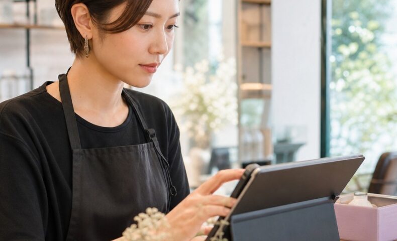 ホットペッパービューティーでリピーターを増やす方法を考える美容室スタッフと顧客管理画面