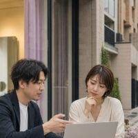 ヘアサロン集客代行会社の選び方を相談する美容室オーナーとマーケティング担当者