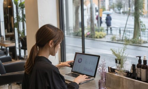 ホットペッパービューティーの予約率改善に向けて離脱ポイントを分析する美容室スタッフ