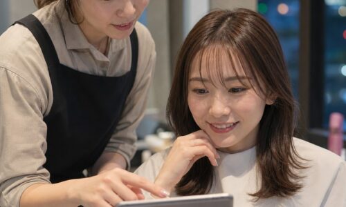 美容室の口コミ依頼タイミングを相談する美容師とお客様