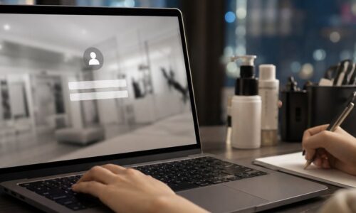 salonboard pc版のログイン画面へアクセスするパソコンと確認事項を示すイメージ